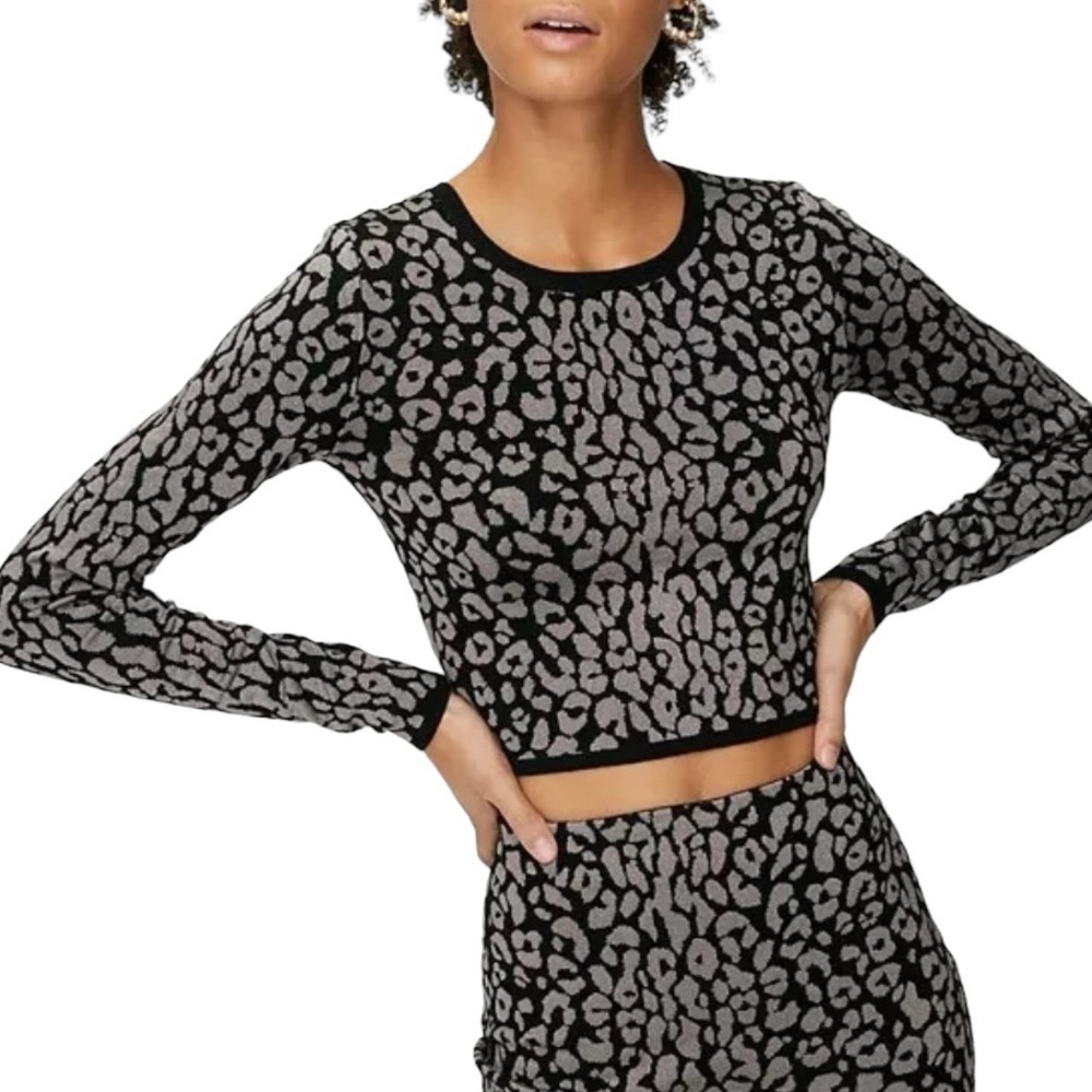 Sunday Best leopard print cropped long sleeve knit top XXS excellent condition